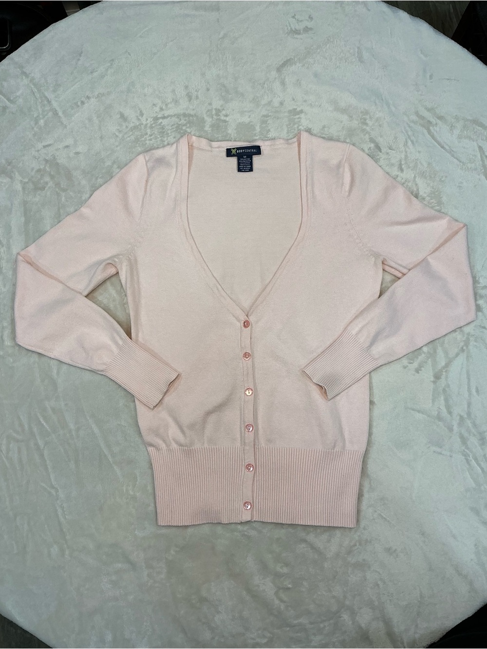 Body Central Light Pink V-Neck Button Cardigan